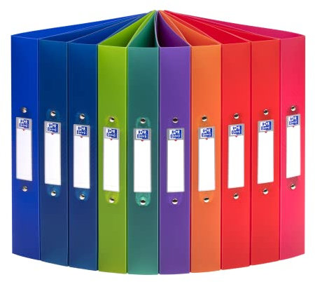 Oxford Ringbuch A4, Rückenbreite 4 cm, 2 Ringe, Kunststoff, 8 Farben, 10 Stück