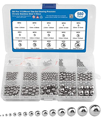 MMOBIEL 580 cuscinetti a sfera in acciaio inox cromato, 1-10 mm, 15 diverse dimensioni, per biciclette, skateboard, moto, cassetti, riparazione porte