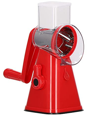 SPRINGOS Kompakte Gemüsemühle zum Schneiden Hacken und Reiben Nussmühle Gemüseschneider Manuelle Trommelreibe abnehmbare rostfreie Trommeln (Rot)