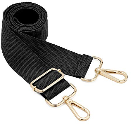 Bred axelrem, justerbar ersättningsrem till väska med ringhakar i metall, väskremmar i mjuk kanvas, rem till axelremsväska/kurirväska, utbytbar rem för crossbody-handväska (svart)