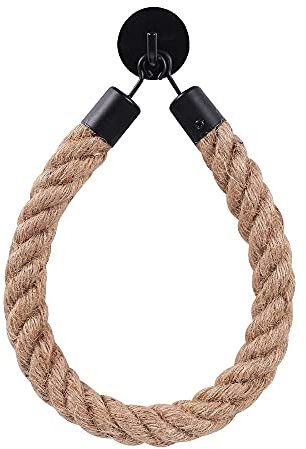 Chedin Toilettenpapierhalter, Handtuchhalter, Schwarz Matt OHNE Bohren Vintage, Naturfaser Hanfseil Wc-Papierhalter, WC Papier Halterung, Dekoration für das Badezimmer (ohne Bohren)