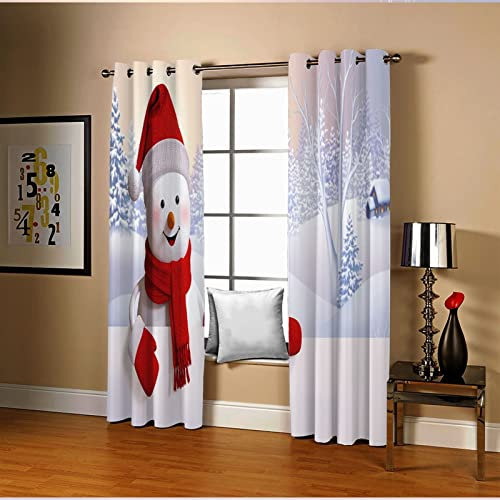 AMDXD Tende Per Finestre, Tende Oscuranti Poliestere Bianco Rosso Pupazzo di Neve Con Cappello, Sciarpa E Guanti Tende Oscuranti 264x274CM