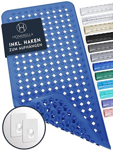 homerella® Tappetino vasca antiscivolo 88x39cm INCL. GANCI - Tappetino doccia antiscivolo senza BPA - Tappeto doccia antiscivolo vasca da bagno resistente alla muffa e lavabile in lavatrice