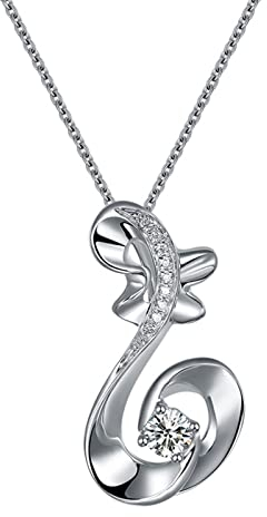 Epinki Damen Halskette 950 Platin, Diamant 0.15ct Anhänger Musik Note Form Freundschaftsketten Echter Schmuck, Silberkette mit Diamant, 45+5cm Kettenlänge, VVS Clarity Hauptstein