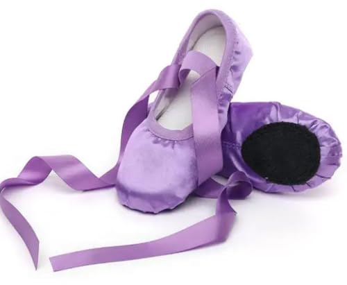 MSMAX Girls Ballet Shoes Satin Ribbon Tie Dance Shoes for Toddlers & Kids — Soft Split Sole Ballet Flats for Class, Recital & Performance Purple 1 M US Little Kid