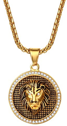 JewelryWe Schmuck Herren Halskette Edelstahl Löwe Löwenkopf Biker Anhänger mit 55cm Kette Geschenk