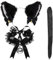 Meleager Katzenohren Haarreif Cat Ears Catwoman Kostüm Cat Costume Halsband mit Glöckchen Katzenohren Cosplay Katzenschwanz Katze Cosplay Set Schwarz Geeignet für Halloween Party