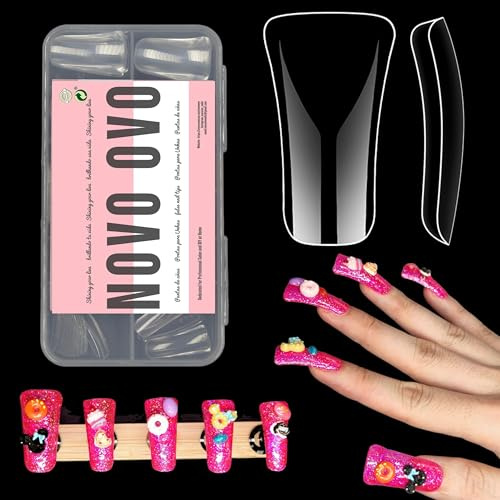 NOVO OVO Y2K Vibe Lot de 120 faux ongles à presser pour acrylique Couverture moyenne/longue Évasée x 12 tailles