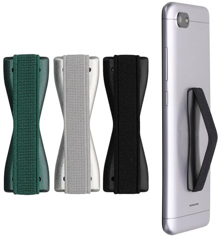 kwmobile Supporto Dita Cellulare - Set 3x Fasce Elastiche Sostegno Antiscivolo Antiurto Telefonino Supporto Universale - Finger Holder Phone nero/argento/petrolio metallizzato