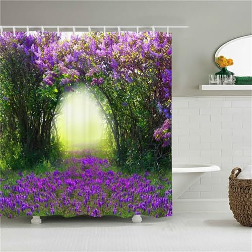 Syiboo Duschvorhang Farbkorridor 120x120cm Duschvorhäng Anti Schimmel,Wasserabweisend Stoff Duschrollo Waschbar,3D Draussen Bad Vorhang Schnell Trocknend,Badewanne Badezimmer Decor Vorhänge