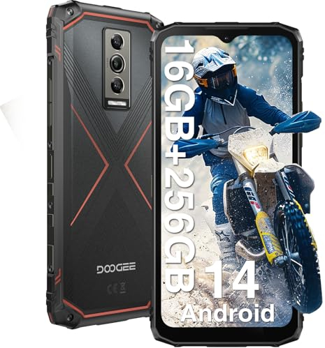 DOOGEE Blade 10 Pro (2024) Outdoor Smartphone ohne Vertrag Android 14 Outdoor Handy,Baustellenhandy,16GB+256GB(2TB), 6.56'' HD+, 50MP+8MP Camera,10,7mm, 5150mAh, 3 Card/IP68/69K/NFC/Face ID/OTG/Red