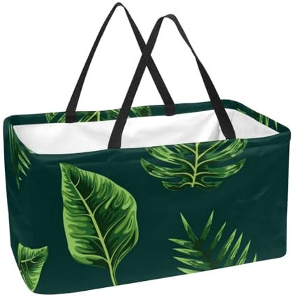 Panier à provisions Monstera vert feuille de bananier, sac d'épicerie, panier à linge, panier à linge, sac fourre-tout de pique-nique
