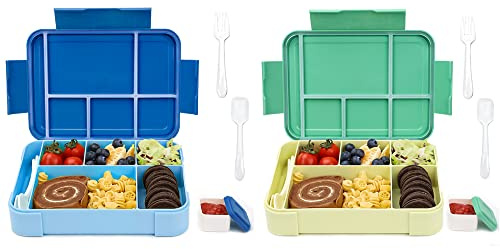 Bugucat Brotdose Kinder mit Fächern 1330ML 2 Set,Lunchbox Kinder Bento Box Auslaufsicher mit 6 Fächern Besteckset,Vesperdose Frühstücksbox für Mädchen,Jausenbox Brotdose für Erwachsene