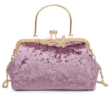 NICOLE & DORIS Clutch Taschen Damen Elegant Handtasche Abendtasche Geldbörse Kette Umhängetasche Kiss Lock Tasche Top Griff Henkeltasche für Hochzeit Brautball Party Hell Lila