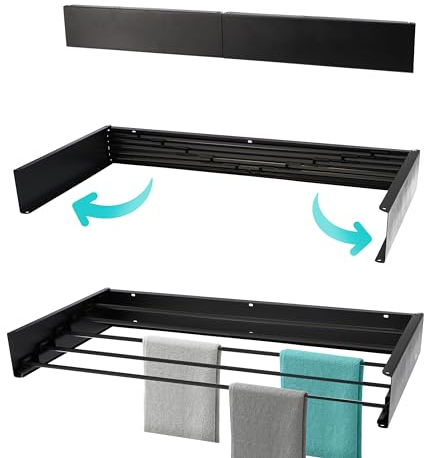 KROMS Wäscheständer Ausziehbar Full Color Schwarz 80cm – 4m Trockenlänge - Wäschetrockner Wand - Wäscheständer Wand