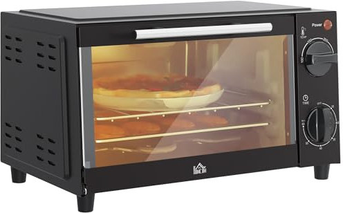 HOMCOM Horno Eléctrico de Sobremesa Horno Sobremesa de 9L 750W con Temperatura Ajustable hasta 230°C Temporizador 60min y Bandeja para Hornear Parrilla Negro