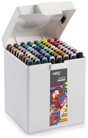 CARIOCA Plus, Sketch Marker, Scatola Rigida con Marcatori a Doppia Punta, Colori Assortiti, 80 Pezzi