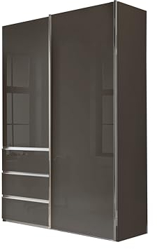 WIEMANN Schwebetürenschrank Kleiderschrank Schlafzimmerschrank 165cm breit, mit Schubladen, Glas Havanna, Höhe 236cm, Malibu