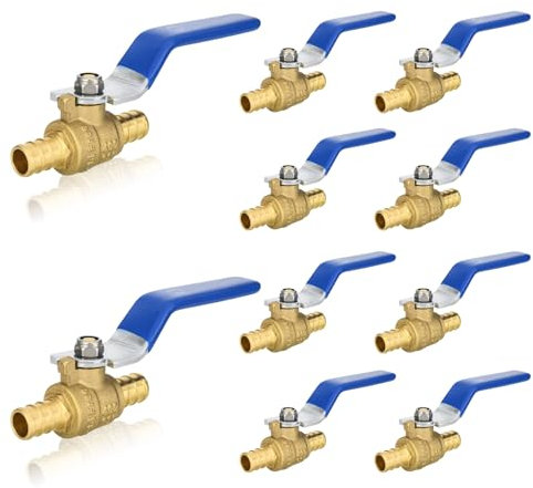 GUOFIS PEX Crimp Ball Valve,3/4-Inch PEX Full Port Shut-off Valve(10Pack,Blue Handle)