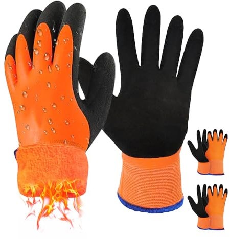 mizikuu 2 paia Guanti da lavoro invernali, Guanti da Meccanico doppio strato in nylon isolati guanti di montaggio caldi impermeabili Guanti per industria edile, magazzino, logistica, frigorifere