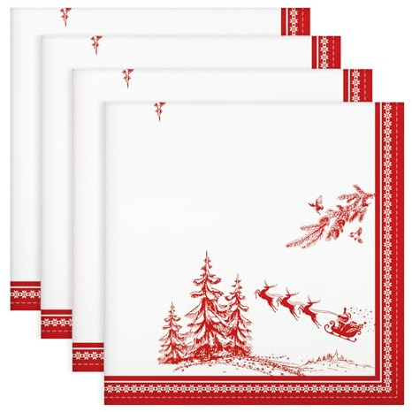 Arquiel Tovaglioli Natale Set Di 4, Tovaglioli Cedro Natale Rosso Di Stoffa 100% Cotone Riutilizzabili Morbido Tovaglioli Da Tavola Perfetto Per Feste,Festival, Ristoranti(45 cm x 45 cm)