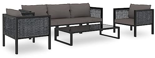 KATERYY 6-TLG. Garten-Lounge-Set mit Auflagen Poly Rattan Anthrazit,Modulares Loungeset aus Polyrattan mit Sitzkomfort für Terrasse und Garten