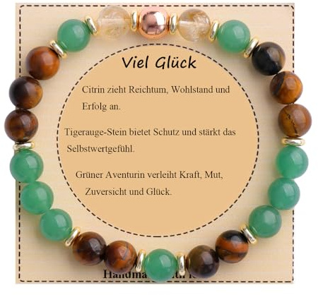 UEUC Heilstein-Perlenarmband für Frauen, Armband mit natürlichen Edelsteinen, Gleichgewichtsschutz, spirituelles Kristallperlenarmband zur Angstlinderung mit Bedeutungskarte