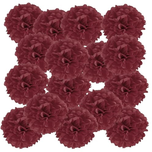PATIKIL 20 Stück 15 cm Pom Poms Papier Blumen für Hochzeit Dunkelrot | Papierblumen Hochzeitsdeko Seidenpapier, Brautdusche Geburtstagsparty Hintergrund Dekoration
