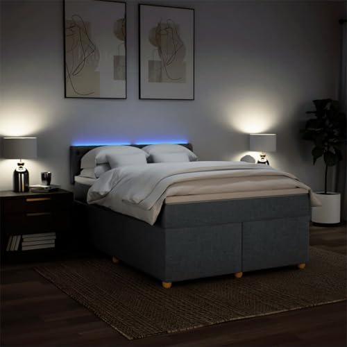 IKAYAA Boxspringbett 140 x 200 cm mit Matratze, LED Beleuchtung, Topper & Kopfteil, Bett mit Matratze und Lattenrost 140 x 200 cm Polsterbett 140 x 200 cm mit Matratze Dunkelgrau