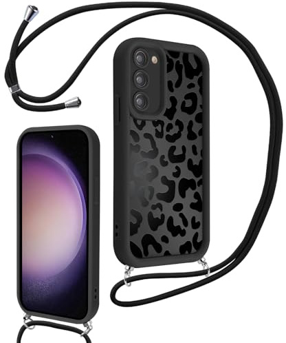 Xylota Coque avec Cordon pour Samsung Galaxy S23 5G 6,1'', Aesthetic Etui avec Réglable Collier Silicone Corde Caméra Protection Bumper Case avec Motif, Lanyard Housse pour Samsung S23 5G，Léopard