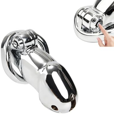 Metal Cock Cage with Push Lock Chastity Cages with 3 Different Sized Rings for Men's Penises Bondage Adult Sex Toys Stainless Steel Chasity Devices Penis Locks (1.77in)