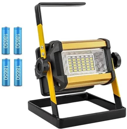 Projecteur LED extérieur, lampes de travail LED 100W étanche projecteur extérieur réflecteur LED projecteur externe RGB projecteur projecteur Rechargeable par 6*18650 batterie pour garage, cour, pelou