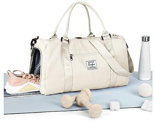 HYC00 Sporttasche Reisetasche Damen Herren Sports Gym Bag mit Schuhfach | Reise Duffel Bag Wasserdicht Trainingstasche Schwimmtasche,Weekender Bag Handgepäck Tasche für Fitness Yoga Gym,B-Milchweiß