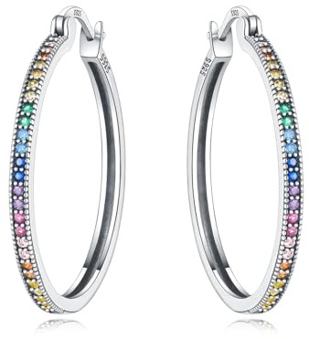 CYMYSS Örhängen Silver 925 Creoler Silver 925 Silver Örhängen Dam 925 Små Creoler Silver 925 Sterling Silver Örhängen Hoop Earrings Earrings For Women (Regnbågsfärger)
