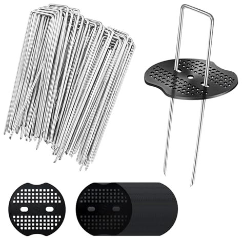 Unkrautvlies Haken, Erdanker 50 Stück+50 Stück Unterlegscheiben, Erdnägel (100 * 40 * 2,5mm) Anti Rost Verzinkte Bodenanker,Für Gärten, Mulch Und Kunstrasen, Camping, Reisen