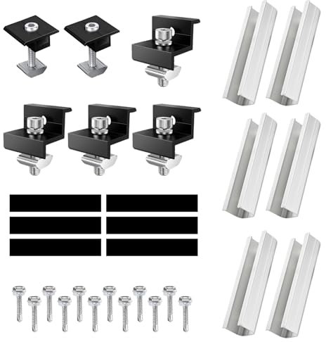 RYAN 6 Piezas Soporte Placas Solares 12cm de Aluminio y Acero Inoxidable Soporte Panel Solar y 30-35mm Abrazaderas Finales Para Cubiertas Planas Trapezoidales