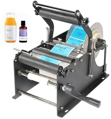 CHANGLKJ Halbautomatische Flaschenetikettiermaschine, Manueller Etikettenapplikator Mit Druckbalken, Breite 10–110 Mm, Länge 10–300 Mm Einstellbar, 15–30 Flaschen/Minute, Für Dosen, Plastikflaschen