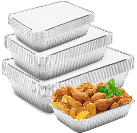 Porfoyo 30 stycken aluminiumskålar med lock, aluminiumgrillskålar i aluminium 800 ml/1 100 ml/2 300 ml, droppskålar i aluminium, grillskål för matlagning, rostning, bakning, stekning