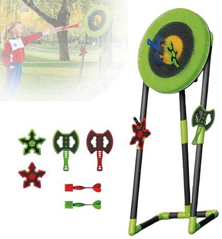 LwiftGal Axe Throwing Game Set, Axe Throw & Lawn Dart Combo with 2 Axes, 2 Dart Game Boards, 2 Darts and Frame for Indoor & Outdoor Family Fun Green-Round