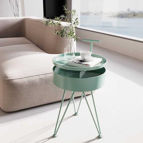 Tavolino rotondo con vassoio girevole, design salvaspazio per soggiorno, camera da letto, ufficio, balcone