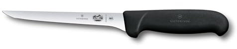 Victorinox Fibrox Ausbeinmesser, Scharfes Küchenmesser für Fleisch und Geflügel, 15 cm, Gerade Klinge, Steif, Rostfreier Stahl, Schwarz