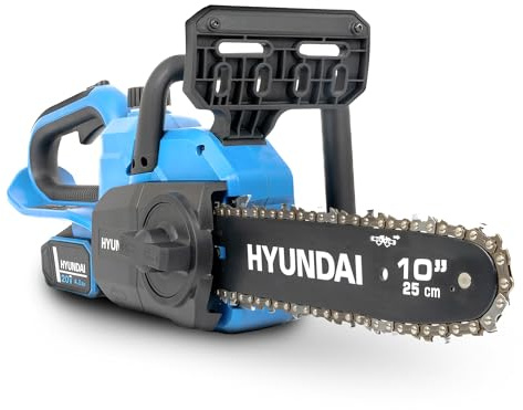 Hyundai 20V Cordless Chainsaw 25cm (10) Bar – 4.0Ah Li-Ion Battery & Charger, Up to 30-Min Runtime, Lightweight Pruning Saw for Logs & Branches