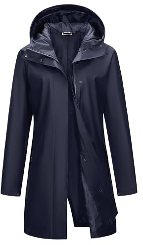 Outdoor Ventures Women's PU Waterproof Raincoat Long Hooded Rain Jacket | Breathable, Windproof, PU Exterior, Fully Taped Seams, 3 Pockets, 2-Way Zipper, for Hiking Camping Cycling Running