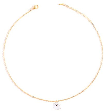 Niaspi Halloween Enamel Pendant Necklace for Women Unisex Gold Plated Cartoon Ghost Pumpkin Castle Statement Necklaces Charms Party Decoration Jewelry Gifts