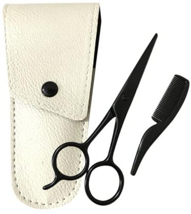 FOMIYES 3 Stück Teiliges Bartpflege Set aus Edelstahl mit Präzisen Kleinen Bartscheren Kleinem Kamm und Hochwertiger Ledertasche Rostfrei Tragbar für Bart und Schnurrbartpflege Zuhause