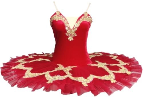 Fituenly Abito Ballo, Modello Il Lago dei Cigni, con Paillettes, Perline, Ricami Dorati, Gonna a Canotta, Body, Abito Ginnastica, Abbigliamento Ballo