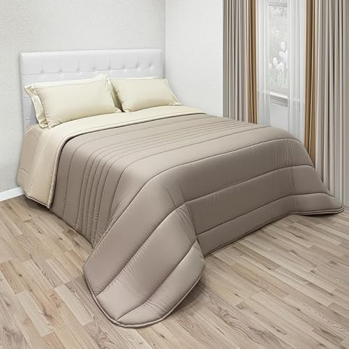 NARCISO Piumone Matrimoniale Invernale Design Double Face, Trapunta Invernale Matrimoniale Copriletto Caldo da 380gr/m² Made in Italy in Morbida Microfibra (Sabbia/Fango)