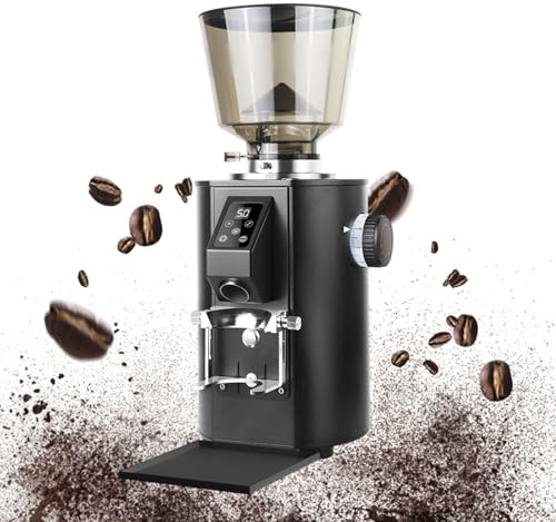 Moulin à café professionnel à meules plates, 9 réglages précis, 2800 tr/min, machine à moudre les grains de café expresso professionnelle, double dosage(Black)
