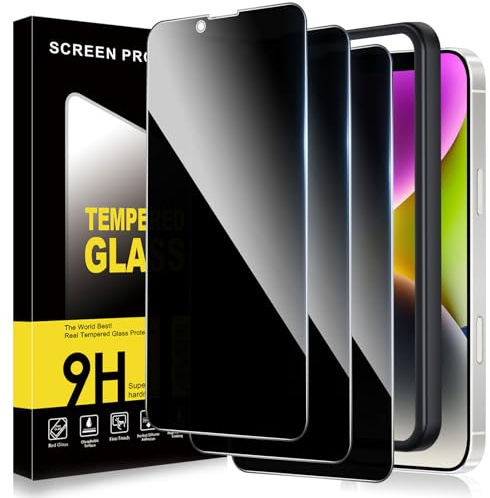 ZhuoFan Sichtschutz für iPhone 14 Panzer Schutz Glas,Privacy Schutzfolie Displayschutz,Anti-Spy 10H Härte Folie Schutzglas Blickschutz mit Rahmen Positionierhilfe,Bläschenfrei,3 Stück