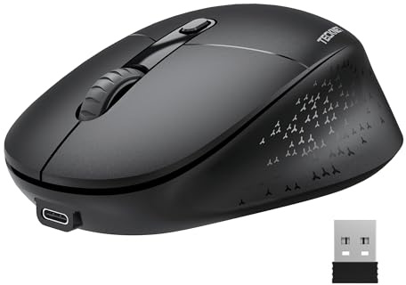 TECKNET Silent Wireless Mouse, Cordless Bluetooth Mouse with USB Receiver(BT 3.0/5.0+2.4G), 3 Adjustable DPI levels, Ergonomic Rechargeable Wired Mice compatible with PC Computer, Laptop, Black